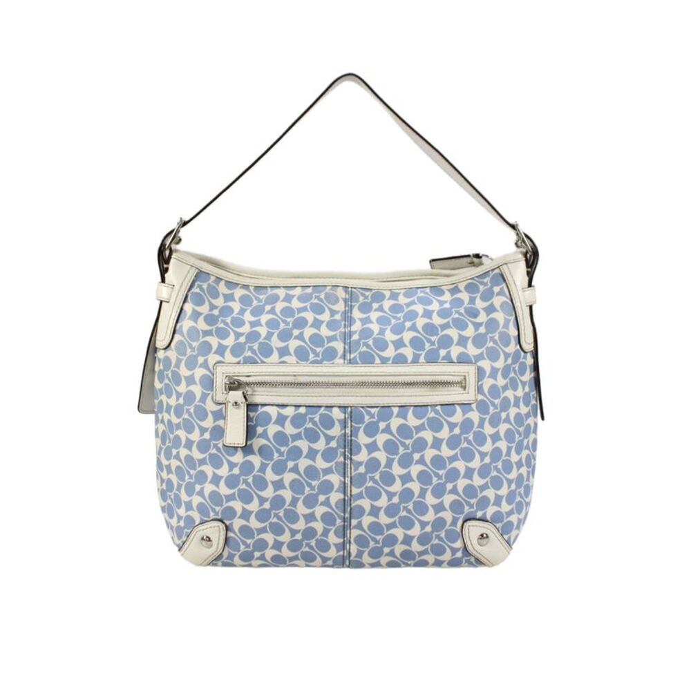 Coach Womens Coated Canvas Monogram Zip Medium Hobo Handbag Blue White - Picture 5 of 11